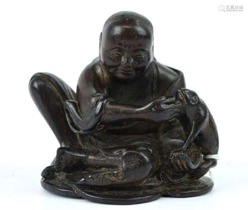 Chinese Carved Zitan Wood Liuhai & Frog