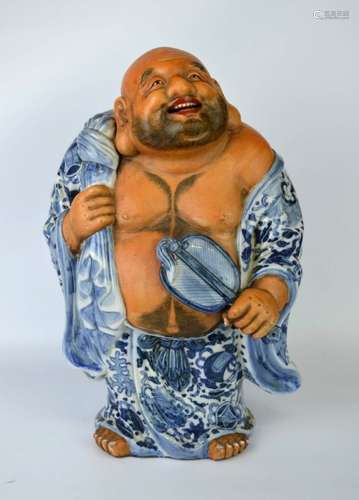 Chinese Blue & Enameled Porcelain Hotai Buddha