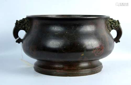 Good Qing Dynasty Chinese Bronze 2-Handled Censer