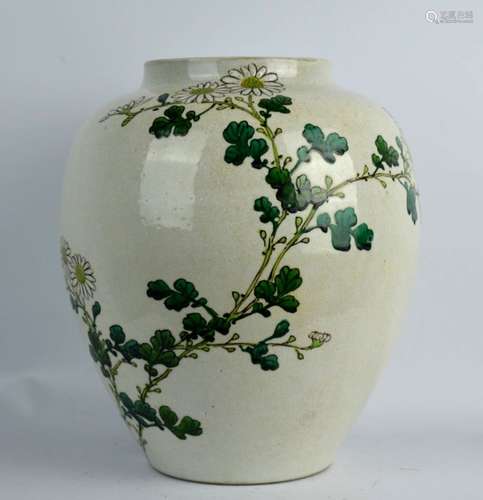 Large 19th C Japanese Kyoto-Ware Pottery Vase