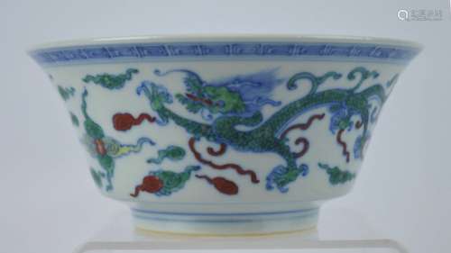 Chinese Doucai Porcelain Dragon Bowl