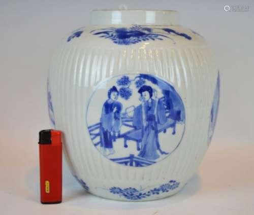 Kangxi Chinese Porcelain Rib Underglaze Blue Jar