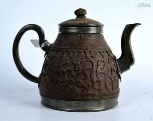 Chinese Qing Dynasty Carved Coconut-Pewter Teapot