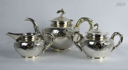 3 Piece Antique Chinese Silver Teapot Set