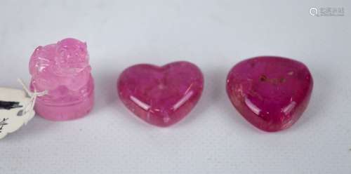 3 Antique Chinese Carved Pink Tourmalines