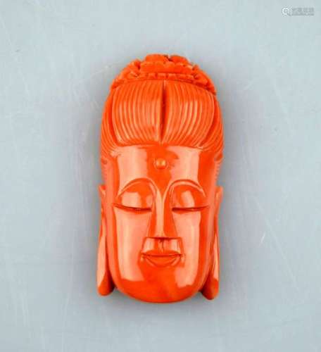 Good Carved Chinese Coral Guanyin Head