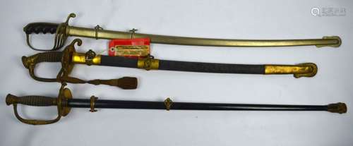 3 Antique United States Military Dress Swords