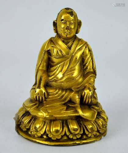 17th C Tibet Seated Gilt Bronze Lama