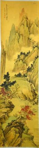 Chinese Painting on Yellow Silk on Scroll