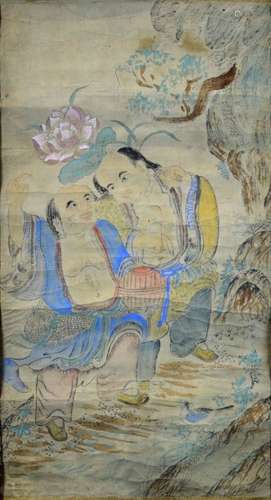 Antique Chinese Painting, HeHe Boys on Scroll