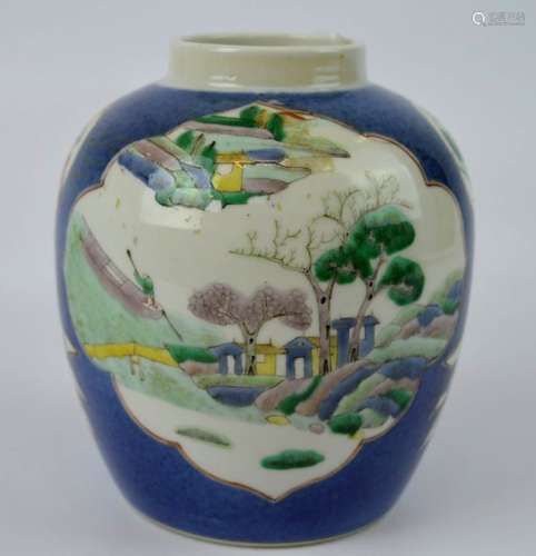 Qing Chinese Famille Verte & Blue Porcelain Jar