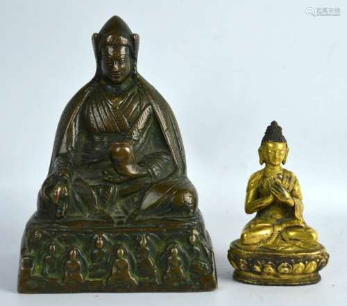 2 Antique Chinese Tibet Buddhas, one Gilt