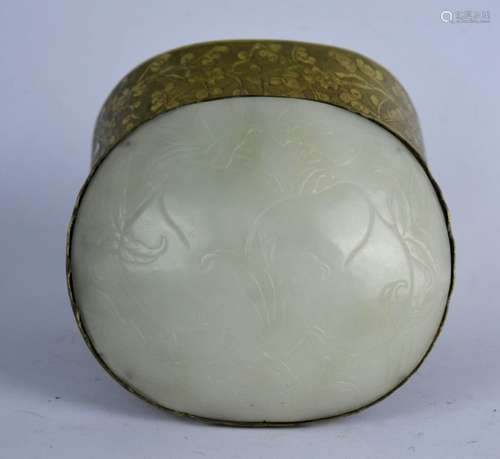 18th C Chinese Carved White Jade Plaque on Box