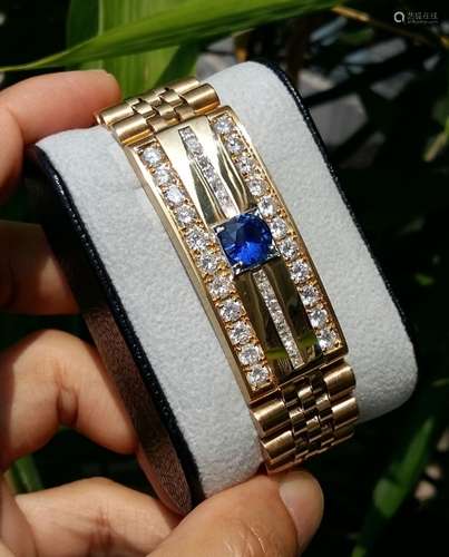 18K Yellow Gold Diamond & Sapphire Band.