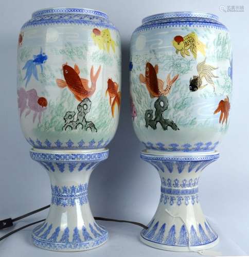 Pr. Chinese Eggshell Porcelain Jingdezhen Lamps