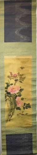 Chinese Painting Birds & Flowers on Silk on Scroll