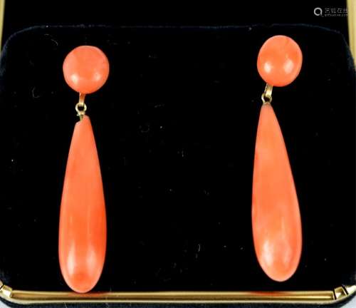 Pr. Coral Teardrop Earrings in 14K