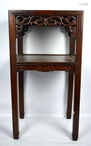 19th C Chinese Marble Inlaid Hardwood Side Table