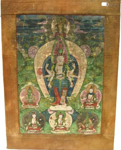 18th/19th C Tibetan Thanka of Many Armed Buddha