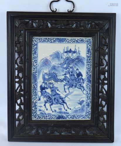 19th Century Chinese Blue & White Porcelain Plaque