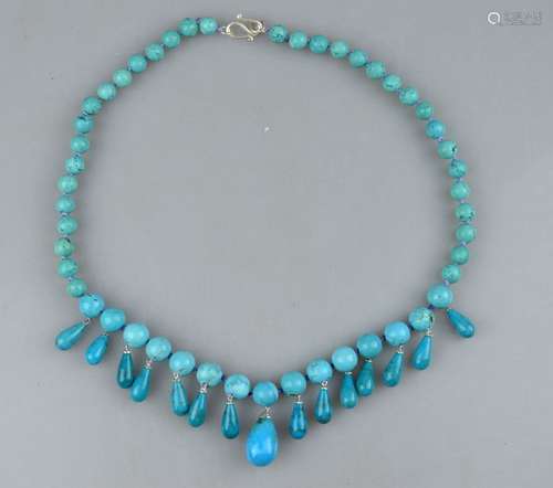 68 Grams American Turquoise Teardrop Bead Necklace