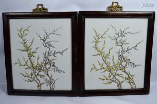 Pair of Chinese Enameled Porcelain Plaques