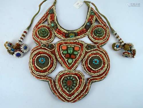 Tibet Beaded Bib Necklace of Coral Turquoise Shell