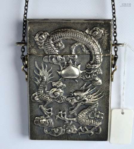 19th C Chinese Silver Card Case on Chain