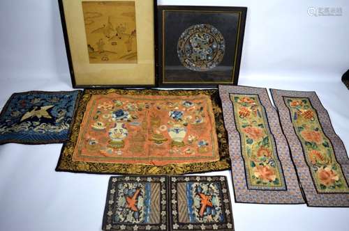 7 Antique Qing Dynasty Chinese Silk Embroideries