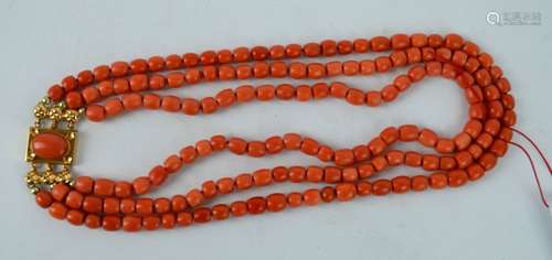 3 Strands of Coral Beads with Gold Clasp