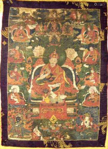 17th C or Earlier Tibet Thanka of Lama