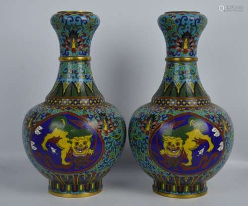 Good Pair Chinese Cloisonne Vases w Garlic Tops