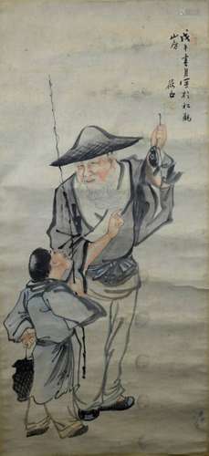 You Shi, 1886-1916, Fisherman on Paper on Scroll