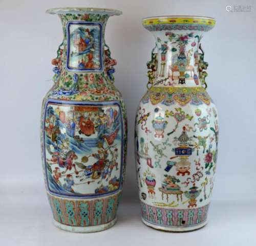 2 Large 19th C Chinese Enameled Porcelain Vases