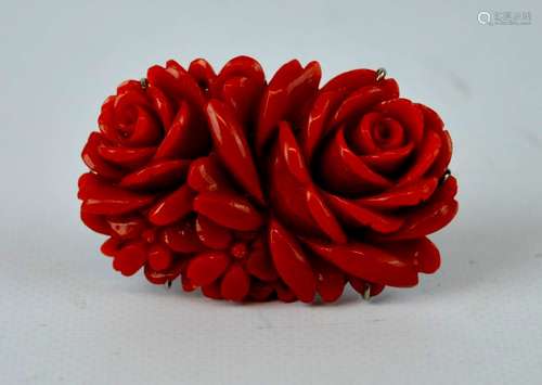 Carved Dark Coral Roses Pin