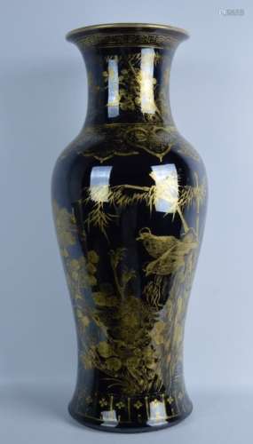 Chinese Mirror Black & Gold Painted Large Vase