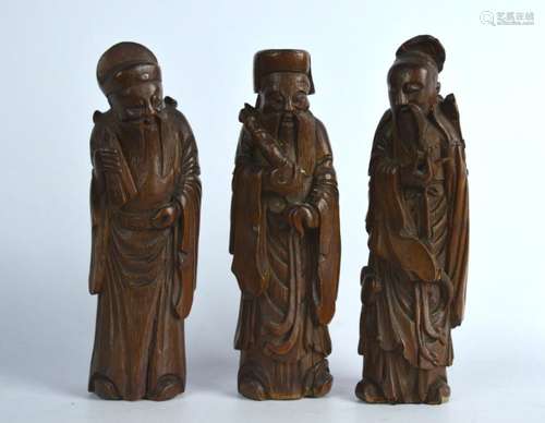 3 Carved Chinese Qing Dynasty Bamboo Immortals