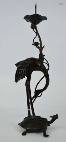 17th/18th C Chinese Bronze Crane Candle Stick