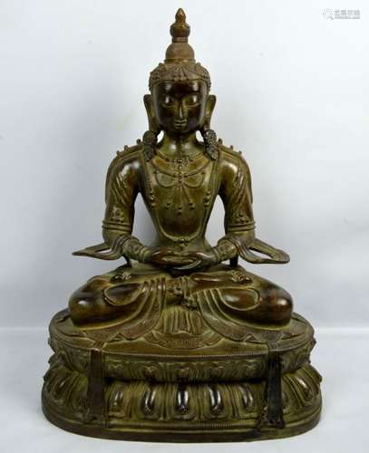 52 cm. Tibet Bronze Seated Buddha Incised Designs