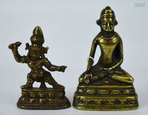 2 Early Tibet Bronze Figures, Mahakala & Buddha