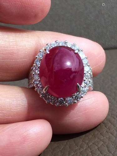 Natural 10 Carat Ruby Ring w Diamonds in 18K