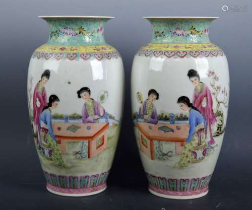 Pair Chinese Enameled Eggshell Porcelain Vases