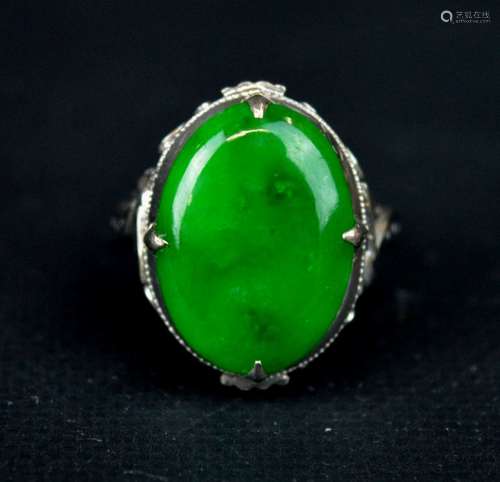 GIA Certified Natural Dark Green Jadeite 18K Ring