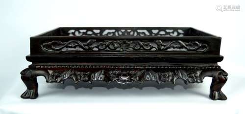 Chinese Carved Hongmu 4-leg Tea Tray