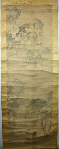 18th C Chinese Painting, Travelers & Palace Scroll