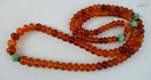 108 Amber & Chinese Carved Jadeite Bead Rosary