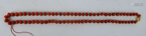 19th C Coral Beads looped on Wire into Necklace