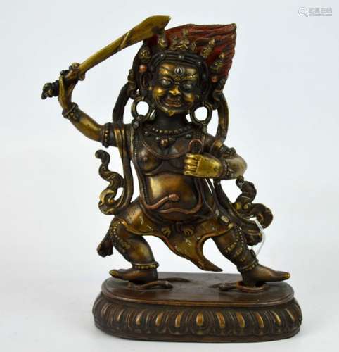 Antique Tibet Mahakala Incised Bronze