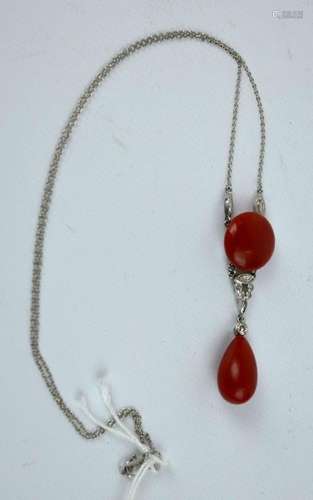 Aka Oxblood Coral in Platinum Pendant