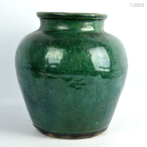 Antique Chinese Green Monochrome Pottery Jar